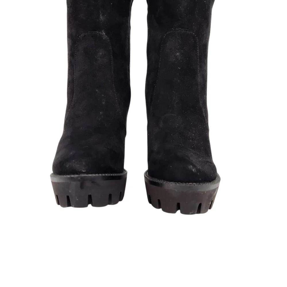 Isnom Black Suede Leather Chunky Lug Sole Over The Knee Tall Boot Women Size 9.5